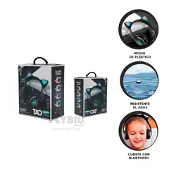 RYBIU IMPORT - Orejera con Diseno de Cat Negro Y+Regalo Ligas para Peinar