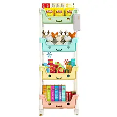 GENERICO - Estante Organizador de Juguetes Kawaii de 4 Niveles con Ruedas