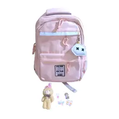 GENERICO - Mochila Kawaii porta laptop con llavero muñequito y pines