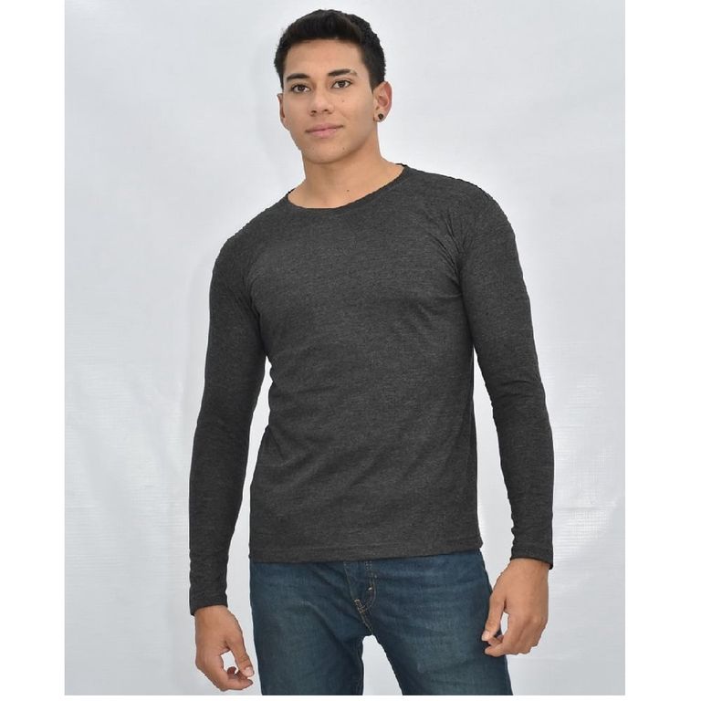 Polo Básico Manga Larga Negro Jaspeado para Hombre