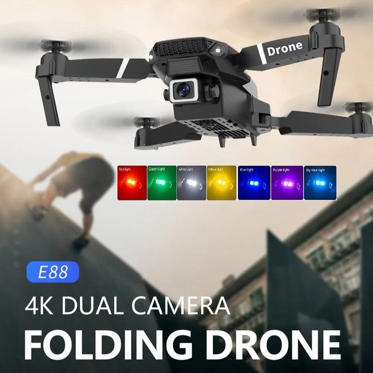 Dron E88 4K + Luz LED RGB Cámara HD Plegable WiFi Navidad Genieka