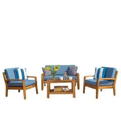 DMUEBLES - DM Juego de Sala para Terraza de 2-1-1 cuerpos + Mesa de Centro - Celeste