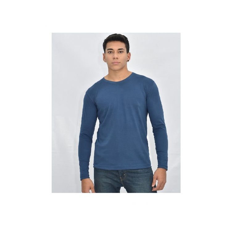 Polo Básico Manga Larga Azul para Hombre
