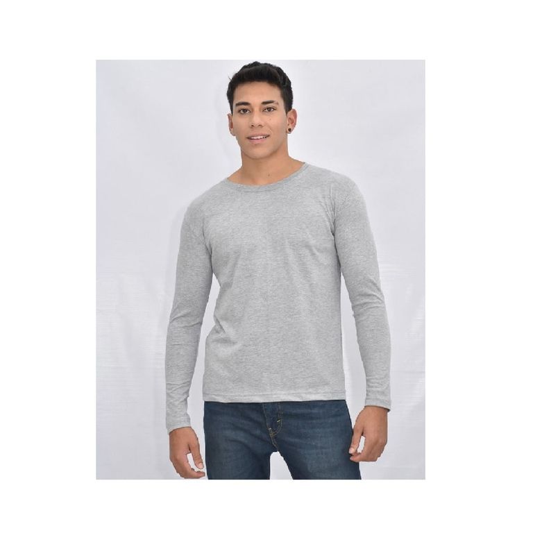 Polo Básico Manga Larga Gris para Hombre