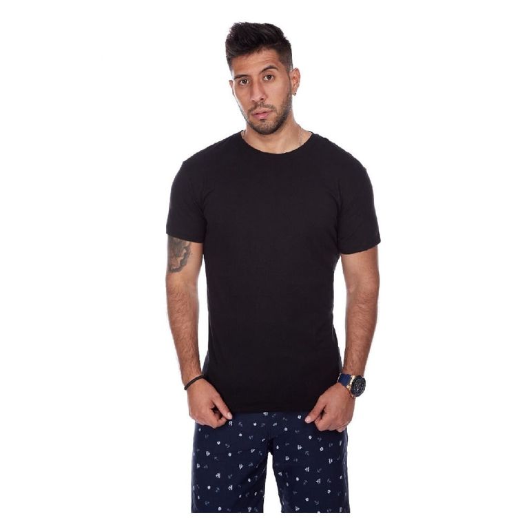Polo Básico para Hombre Cuello Redondo Negro