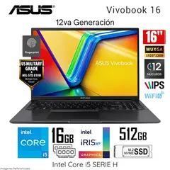 ASUS - Laptop X1605ZA-MB292 Intel Core i5 12500H 16GB RAM 512GB SSD 16 WUXGA IPS Lector de Huella
