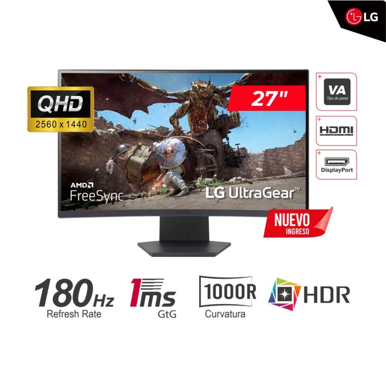 MONITOR ULTRAGEAR 27 QHD VA Curv 1000R 1ms 180Hz 2x HDMI 1x DP
