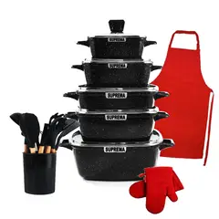 GENERICO - Set de Ollas Cuadradas con Cucharones SUPREMA Antiadherente Negro