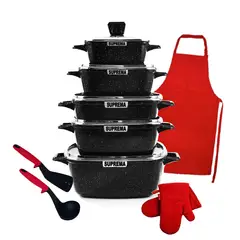GENERICO - Set de Ollas Cuadradas SUPREMA Granito Antiadherente Negro