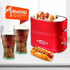 NOSTALGIA - Máquina Tostadora de Hot-Dog Retro con 2 Vasos Coca-Cola