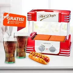 NOSTALGIA - Máquina Rodillo Freidor para Hot-Dog Retro con 2 Vasos Coca-Cola