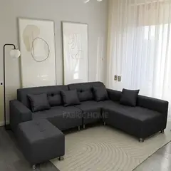 GENERICO - Sofá Seccional París 3 cuerpos + puff - Gris Oscuro