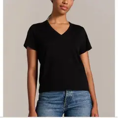 GENERICO - Polo Algodón M Negro Manga Corta Mujer Cuello V