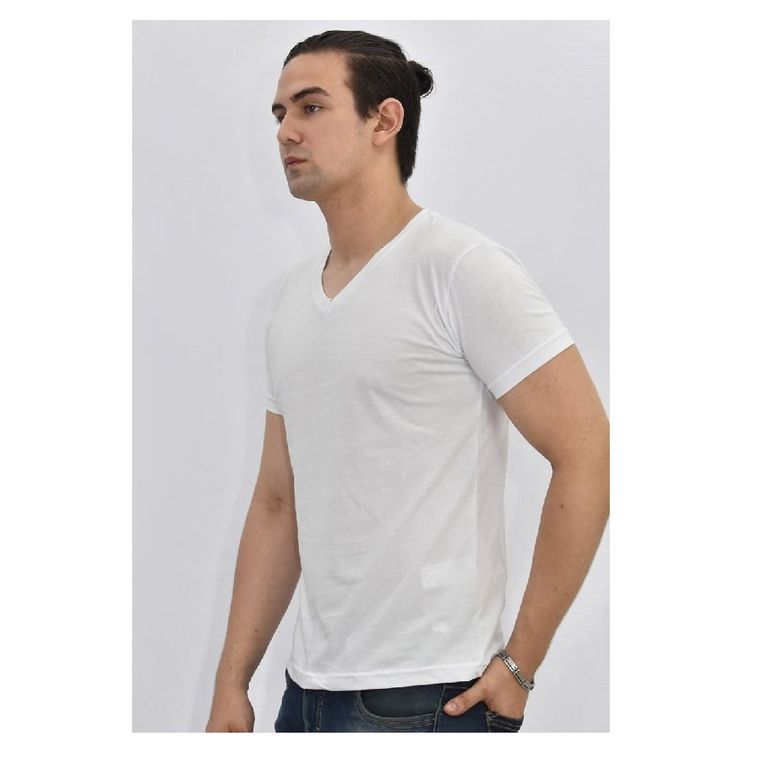 Polo Básico para Hombre cuello en V blanco