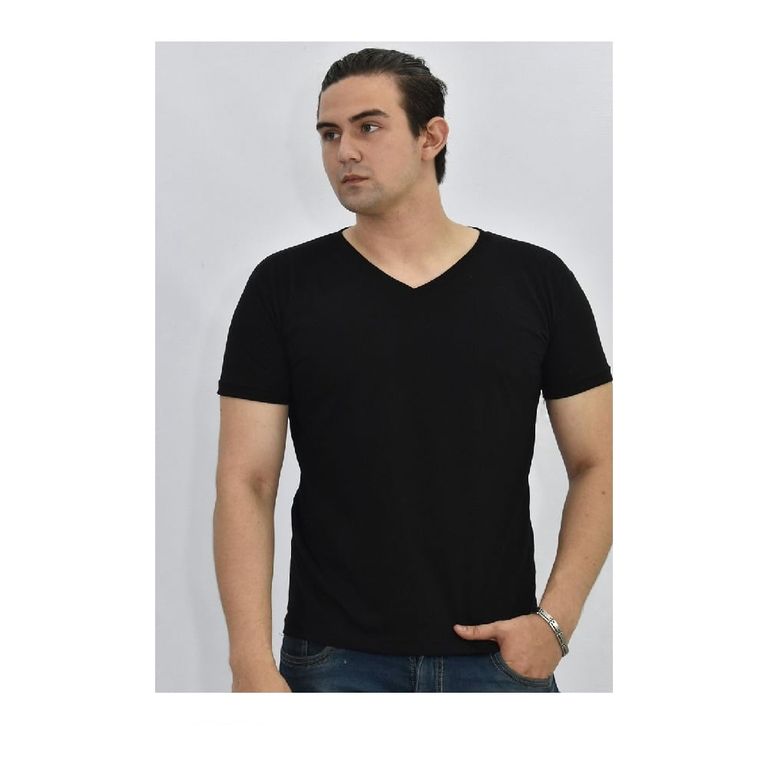 Polo Básico para Hombre cuello en V Negro