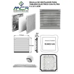 GENERICO - REJILLA DE VENTILADOR PARA TABLERO ELECTRICO CON FILTRO 11,6 X 11,6CM