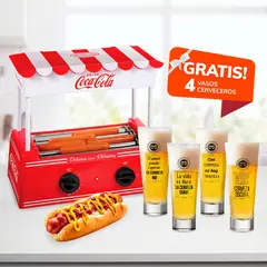 NOSTALGIA - Máquina con Rodillo Freidor para Hot-Dog CocaCola y 4 Vasos Cerveceros
