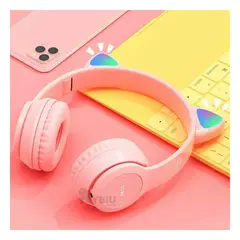 RYBIU IMPORT - Audifonos con Tematica de Gato y con Luces en Tono Rosado