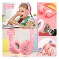 RYBIU IMPORT - Auriculares Felino y con Luces Tono Rosado Y+Regalo Stickers
