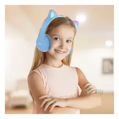 RYBIU IMPORT - Audifonos con Diseño de Gato Color Celeste Y+Papel de Regalo