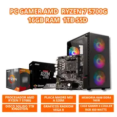 PC RYZEN 7 5700G 16GB RAM 1TB SSD CON CASE GAMER