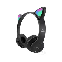 RYBIU IMPORT - Auriculares Felino con Luces Tono Negro Y+Regalo Stickers
