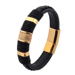 GENERICO - Pulsera de acero inoxidable y cuero para hombre