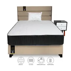 BARAKA HOME - Dormitorio Tuzla 1.5 Plz + Cabecera aérea + Colchón Dual + 1 velador + 1 Almohada - Beige Claro