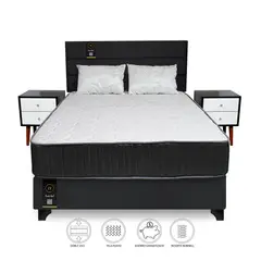 BARAKA HOME - Dormitorio Tuzla 2 Plz + Cabecera + Colchón Dual + 2 Veladores + 2 Almohadas - Negro