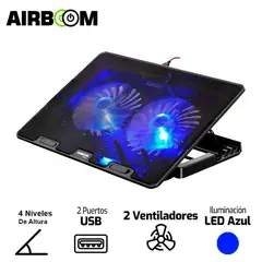 AIRBOOM - Cooler Para Laptop Polaris - AB 003 Base Fan x2 Led Azul Negro