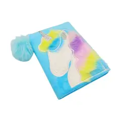 GENERICO - Libreta de Peluche Unicornio Celeste Rayado