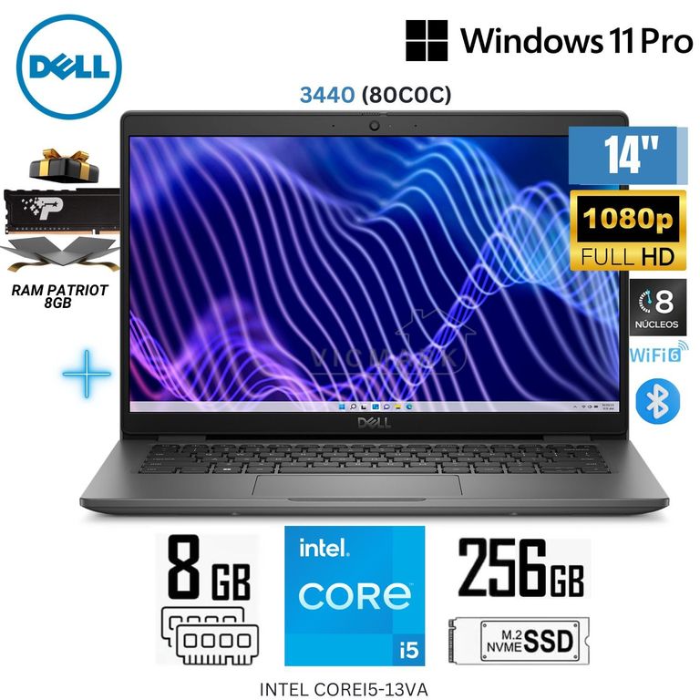Laptop Latitude 3440 Intel Corei5-13Gen 8GB RAM 256GB SSD 14" FHD Wind 11 pro + Ram Patriot 8GB