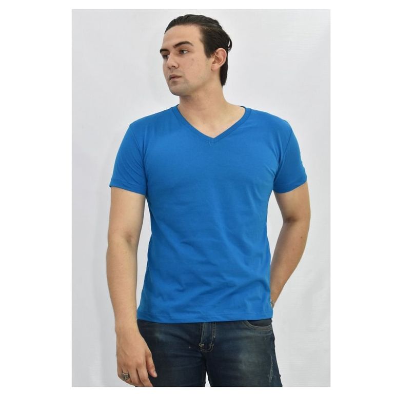 Polo Básico para Hombre cuello en V Azul