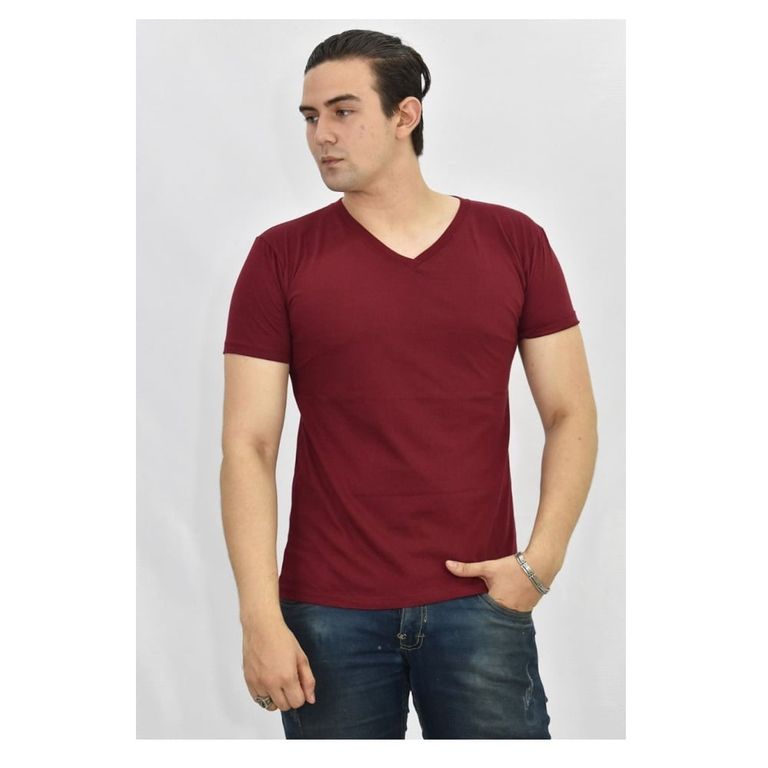 Polo Básico para Hombre cuello en V Guinda