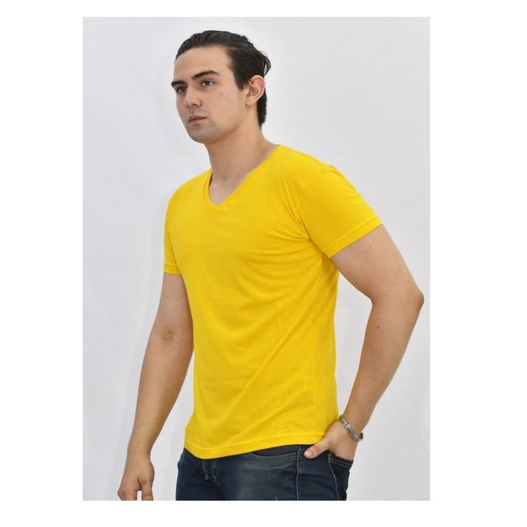 Polo Básico para Hombre cuello en V Amarillo