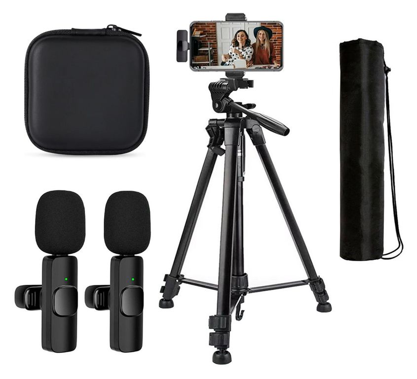 Kit Dual de grabación micrófonos 2 en 1 K9 TipoC con estuche y Trípode