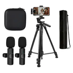 OEM - Kit Dual de grabación micrófonos 2 en 1 K9 TipoC con estuche y Trípode