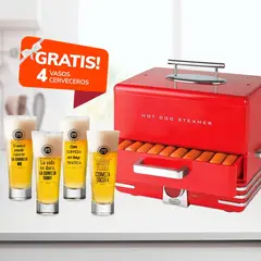 NOSTALGIA - Vaporera de Hot-Dog Retro con 4 Vasos Cerveceros