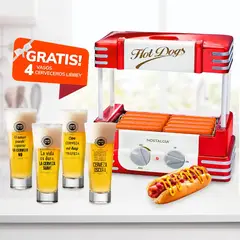 NOSTALGIA - Rodillo Freidor para Hot-Dog Retro con 4 Vasos Cerveceros