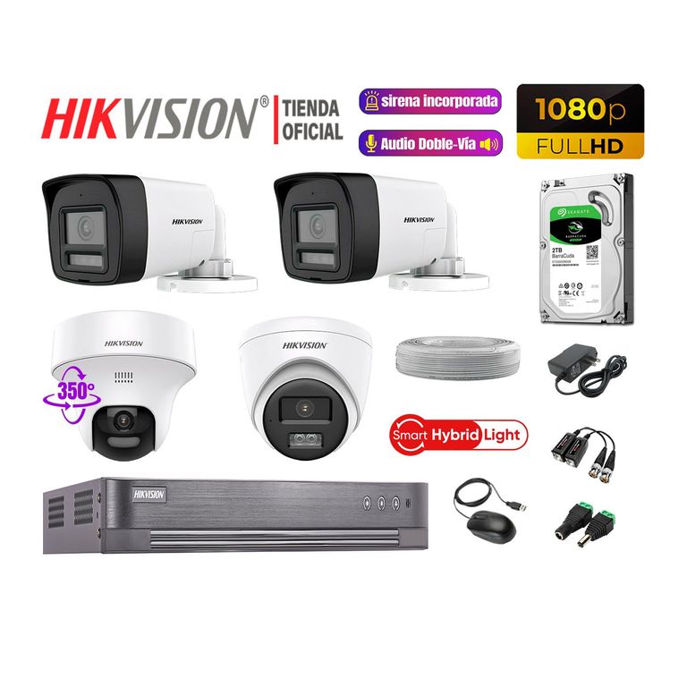 Camaras Vigilancia Kit 4 Full HD Audio Bidireccional Luz Sirena 1 Cámara PT 2TB