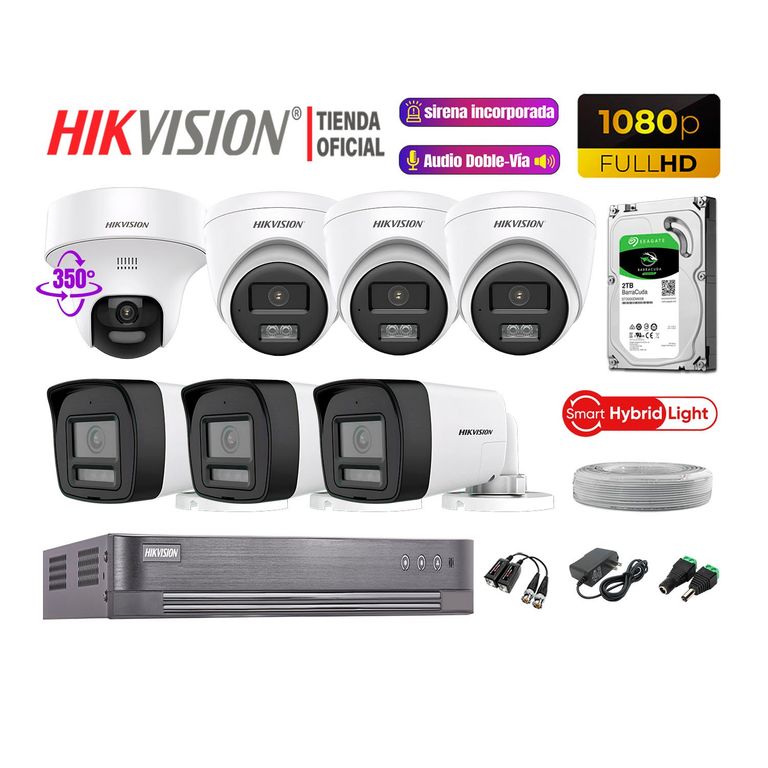 Camaras Vigilancia Kit 7 Full HD Audio Bidireccional Luz Sirena 1 Cámara PT 2TB