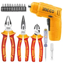 INGCO TOOLS - Alicates dieléctricos 1000V destornillador inalambrico KIT INGCO
