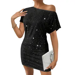 GENERICO - Vestido negro brillos lentejuelas