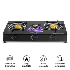 GENERICO - Cocina a Gas GK1003G 3 Hornillas vidrio templado