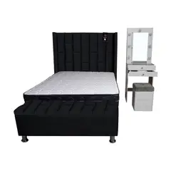 BARAKA HOME - Dormitorio Boreti 2 Plz + Cabecera + Tocador + Puff + Baúl - Negro