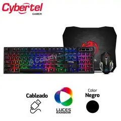 CYBERTEL - Combo Gamer 3 en 1 Xtreme CBXGT1800 Teclado Mouse + Pad Mouse