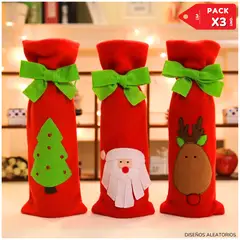 GENERICO - Funda para botella de vino navideño Pack x3