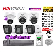 Hikvision - Kit 6 Cámaras de Seguridad 2MP 1 Domo PTZ Full HD Audio Bidireccional 2TB