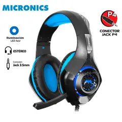 MICRONICS - Audifono Gamer Therodactil P4 - MIC HG800 LED Azul