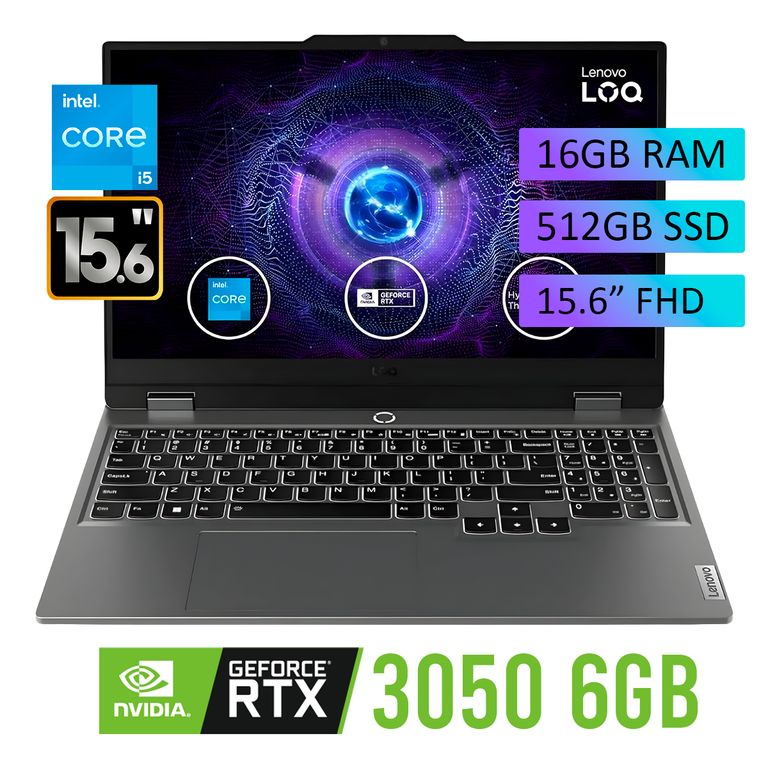 Laptop LOQ 15IAX9 Intel Core i5-12450HX Ram 16Gb SSD 512Gb RTX 3050 15,6" FHD WIN 11